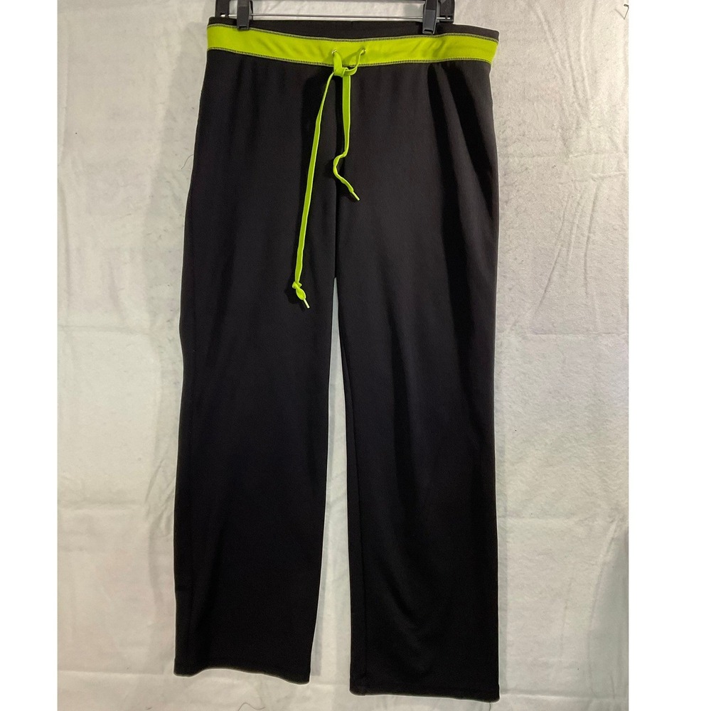 Athletic Pants Women LG (no tag) Black Neon Green Drawstring Straight Leg Gym